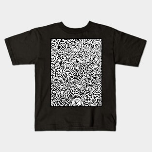 Black and white floral doodle art Kids T-Shirt